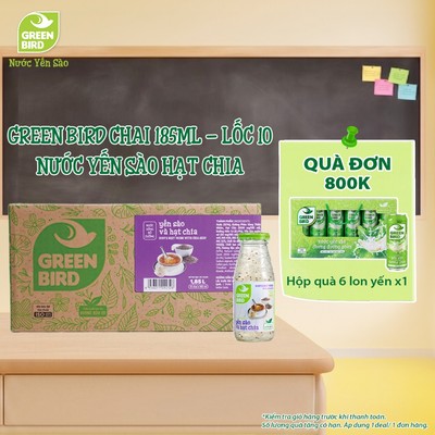 Lốc 10 Chai Nước Yến Sào Và Hạt Chia Green Bird Thanh Mát Ngọt Nhẹ - Chai 185ml