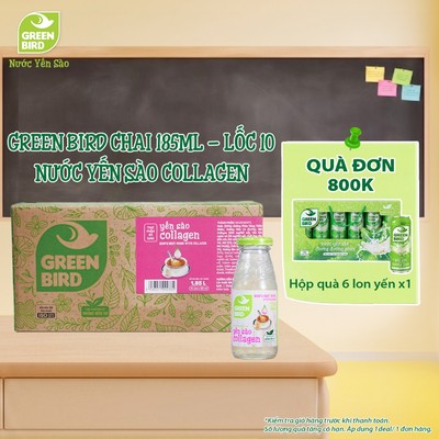 Lốc 10 Nước Yến Sào Collagen Green Bird Thanh Mát Cơ Thể - Chai 185ml