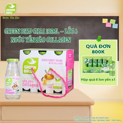 Lốc 6 Chai Nước Yến Sào Collagen Green Bird Thanh Mát Cơ Thể - Chai 185ml