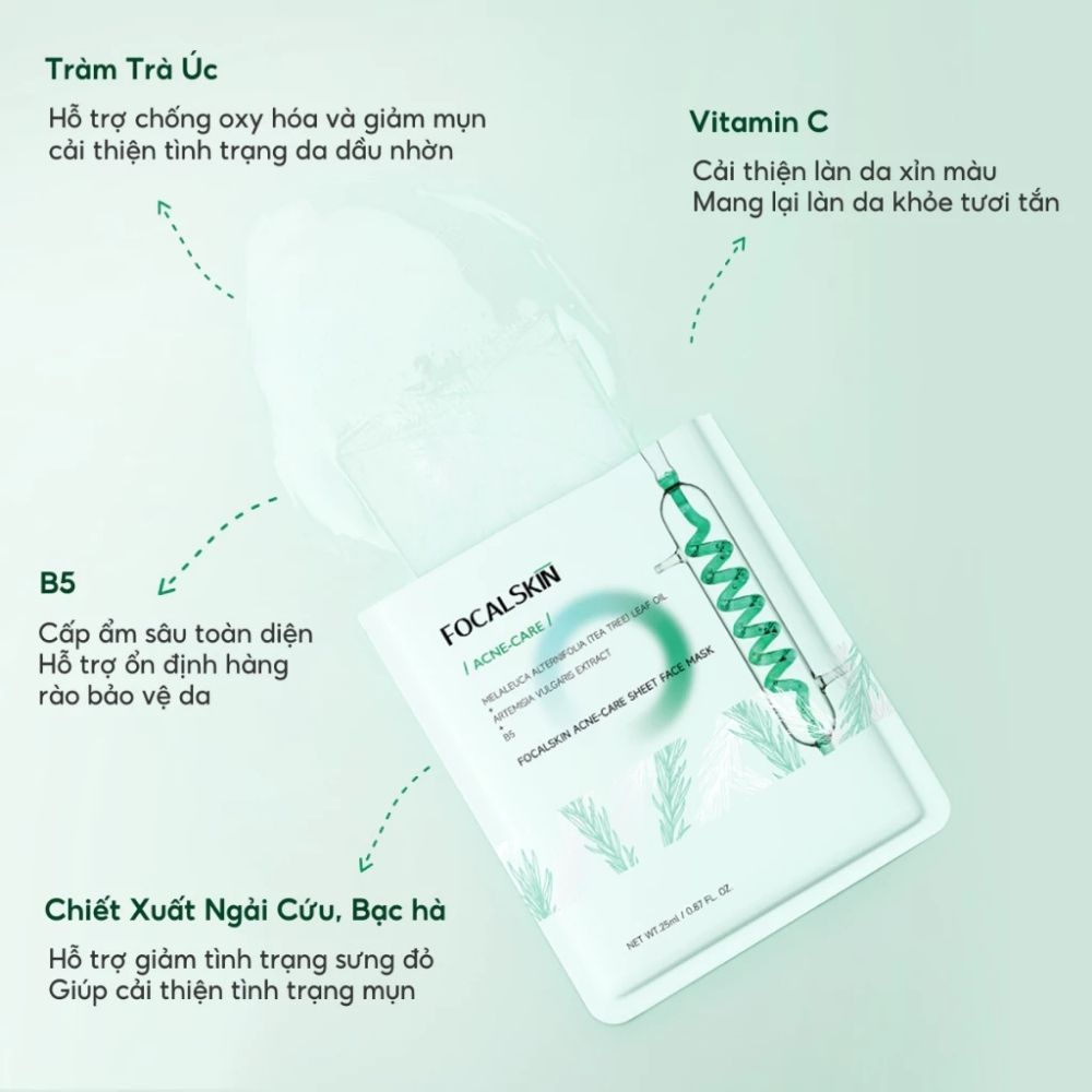 Ảnh 3 của Mặt Nạ FOCALSKIN Tràm trà Úc B5 Ngải Cứu Bạc Hà Hỗ Trợ Giảm Mụn 25ml