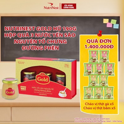 Hộp Quà 3 Hũ Nước Yến Sào Nguyên Tổ Chưng Đường Phèn GOLD Bird NutriNest Biếu Tặng Sang Trọng - Hũ 190g