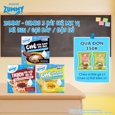 Combo Mix 3 Vị Chè Sữa Tươi Zummy Mè Đen + Gạo Bắp + Thạch Đậu Đỏ - Bát 160g