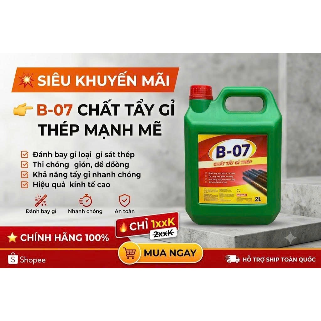 Tẩy rỉ sét B07 can 2L dùng thử, mẫu dùng thử tẩy rỉ sét, B07 can 2L