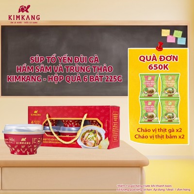 Hộp Quà 6 Bát Súp Tổ Yến Đùi Gà Hầm Sâm Và Trùng Thảo KimKang Hầm Chậm Hồng Kông - Bát 255g