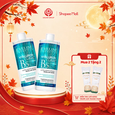 Nước tẩy trang Eveline B5 chiết xuất rau má 500ml, dịu da, tẩy sạch makeup TẶNG bông tẩy trang Skinlovers 80 miếng