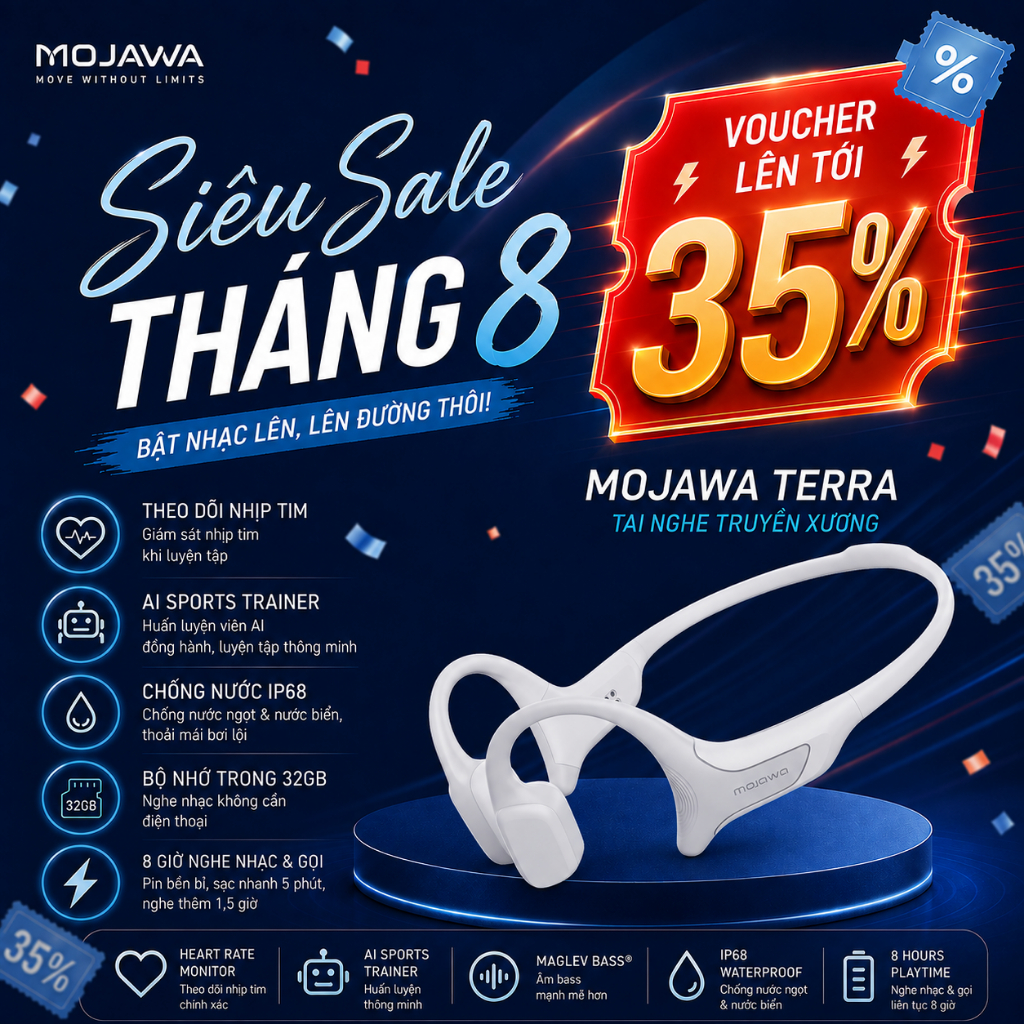 Tai nghe MOJAWA HAPTIFIT TERRA Xám Bạc – Tai nghe truyền âm qua xương, Bluetooth 5.3, chống nước IP6