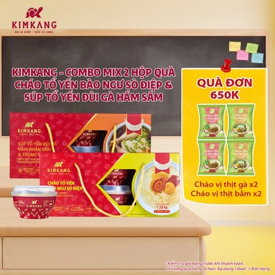 Combo Mix 2 Hộp Quà 6 Bát KimKang Cháo Tổ Yến Bào Ngư Sò Điệp + Súp Tổ Yến Đùi Gà Hầm Sâm - Bát 255g