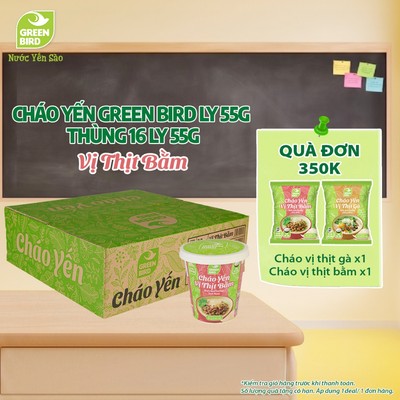 Thùng 16 Ly Cháo Yến Green Bird Vị Thịt Bằm Dinh Dưỡng Tiện Lợi - Ly 55g