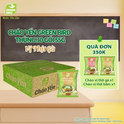 Thùng 30 Gói Cháo Yến Green Bird Vị Thịt Gà Dinh Dưỡng Thơm Ngon - Gói 55g