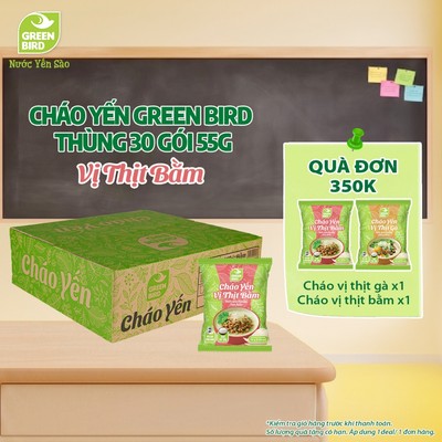 Thùng 30 Gói Cháo Yến Green Bird Vị Thịt Bằm Dinh Dưỡng Thơm Ngon - Gói 55g