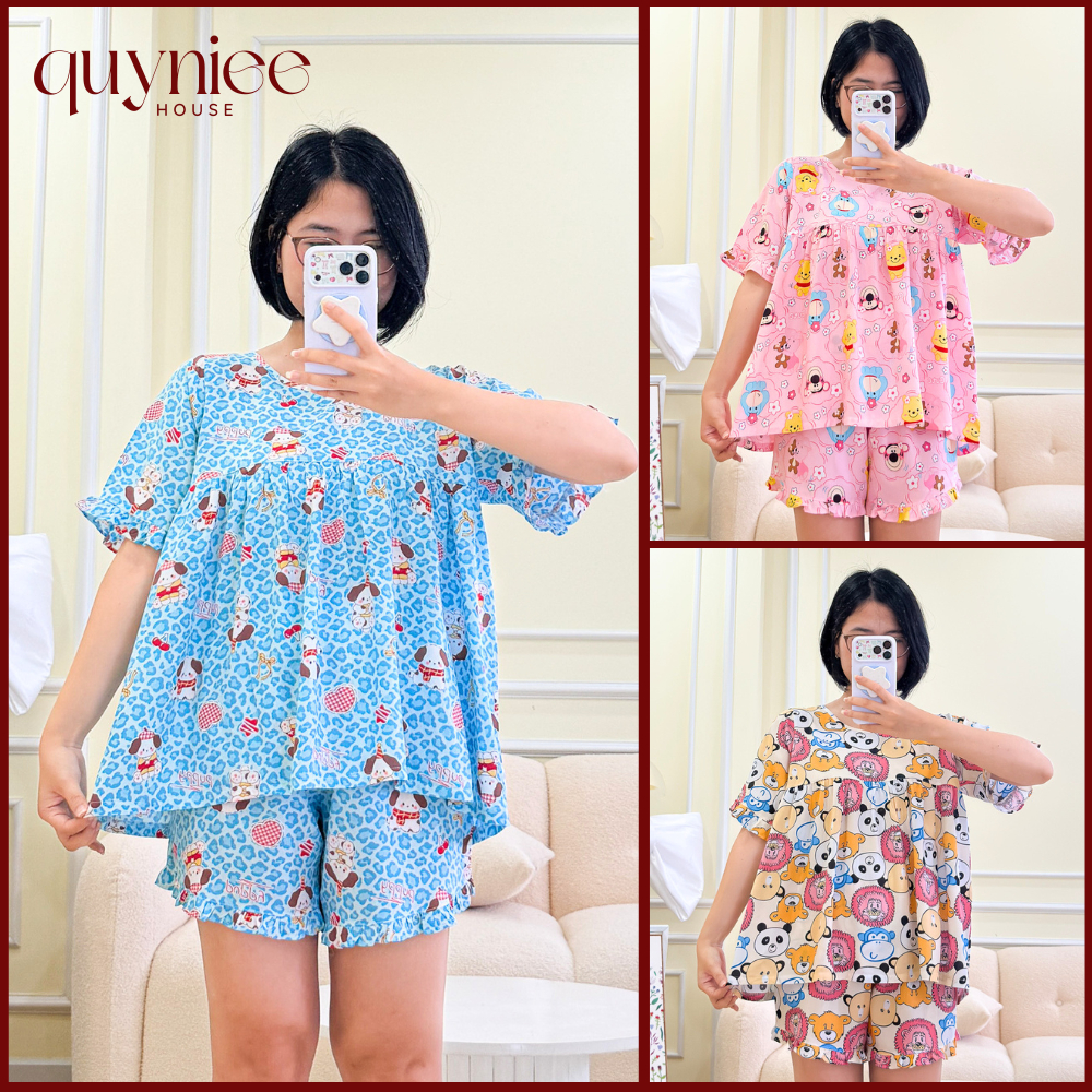 [FORM BABYDOLL XÒE] Đồ Bộ Tole Lanh, Bộ Quần Đùi Áo Babydoll Tay Ngắn 45-70kg, Tole Loại 1 Mịn Mát