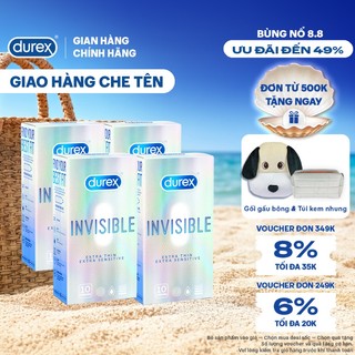 Bộ 4 hộp bao cao su Durex Invisible siêu mỏng, size 52mm, 10 bao/hộp