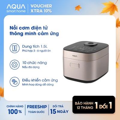 Nồi cơm điện tử AQUA RBC401R 1.5L, điều khiển cảm ứng 10 chế độ nấu, hẹn giờ 24 tiếng
