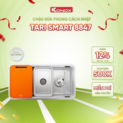 Chậu rửa bát inox 1 hố chống xước Konox TARI SMART 8847 phong cách Nhật bề mặt HẠT - Bảo hành 10 năm