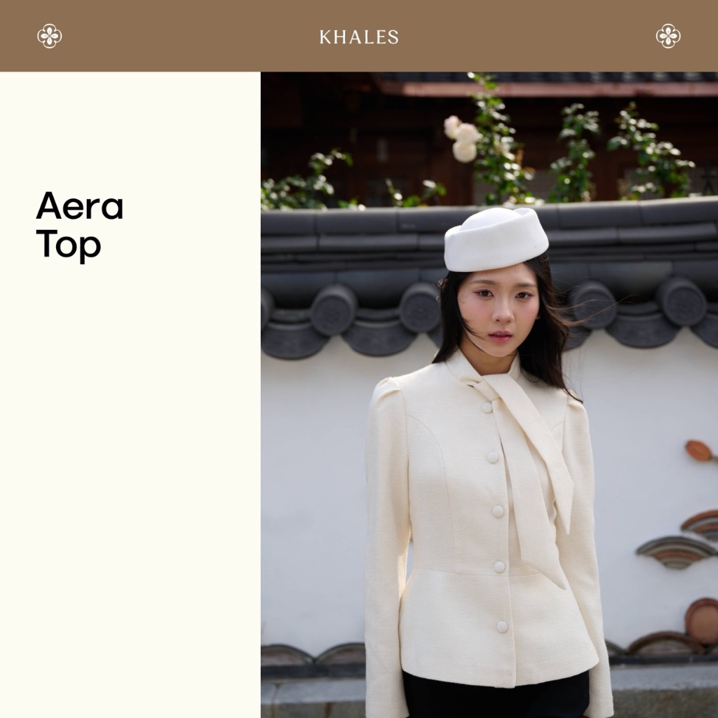 KHALES - Áo Blazer 𝐀𝐄𝐑𝐀 𝐓𝐎𝐏 thiết kế vạt chéo chất liệu tweed sang trọng phối cùng quần đen ống loe 