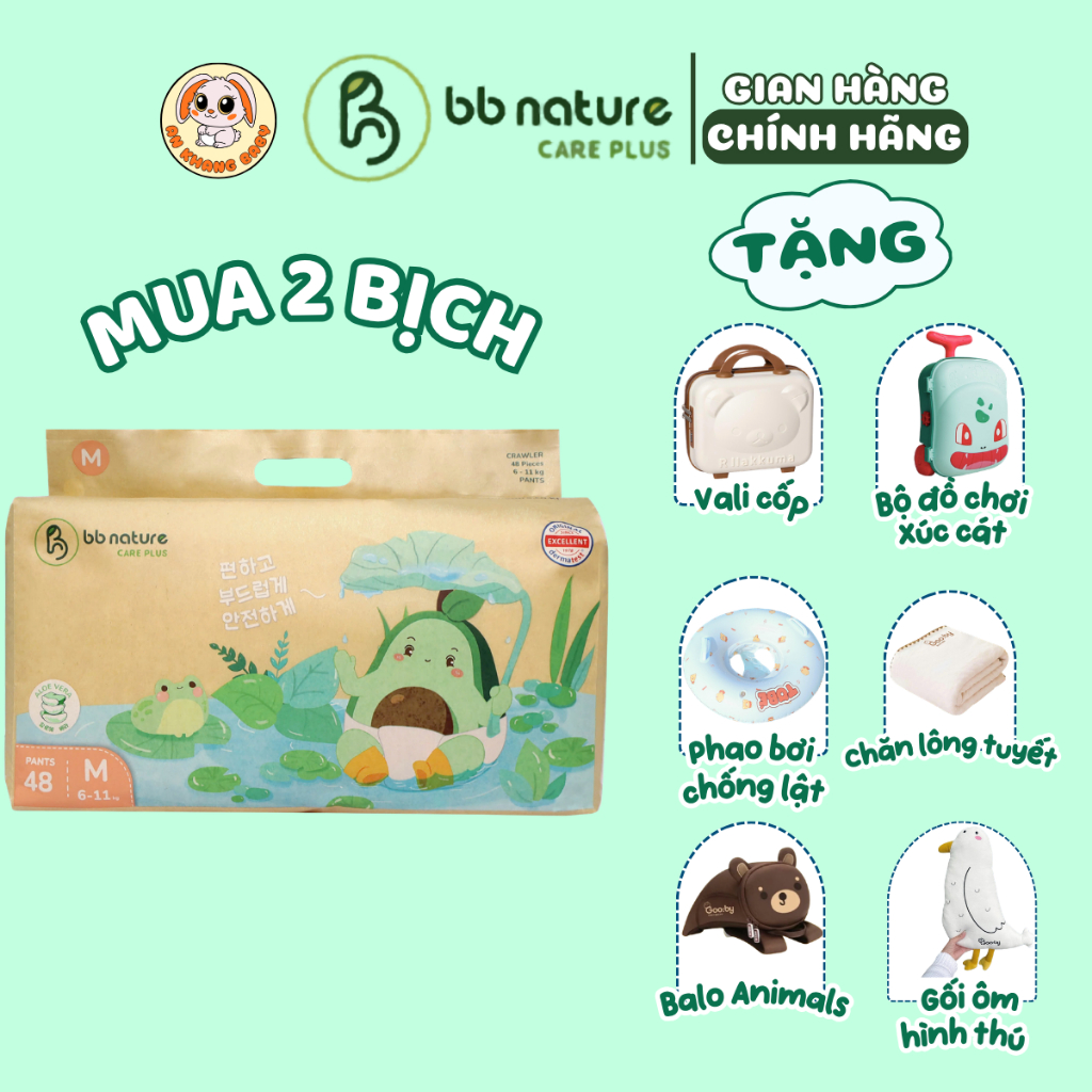 Combo 2 Bịch Tã Dán/Quần BB Nature Care Plus Sợi Tre Hữu Cơ, Co Giãn 360°,Size NB-4XL