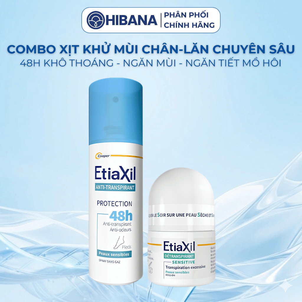 Combo Lăn Khử Mùi Chuyên Sâu Etiaxil 15ml và Xịt Khử Mùi Chân Etiaxil Bảo Vệ Kép | 100ml