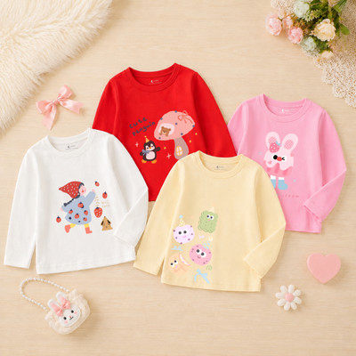 Áo thun dài tay bé gái in hình dễ thương cho bé từ 15-40kg - Áo thu đông trẻ em Loza Kids - KT010
