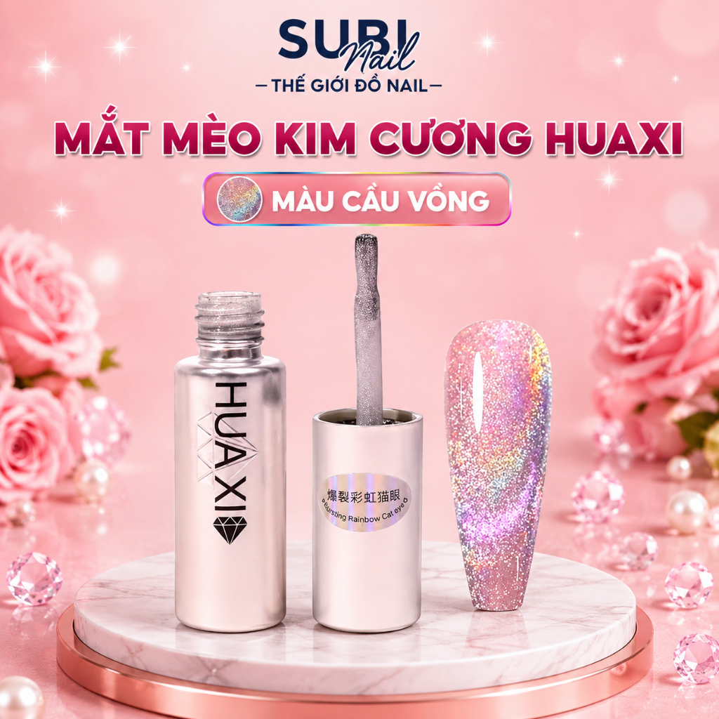 Mắt mèo kim cương cầu vồng Huaxi 9D chính hãng - Sơn mắt mèo cầu vồng Huaxi