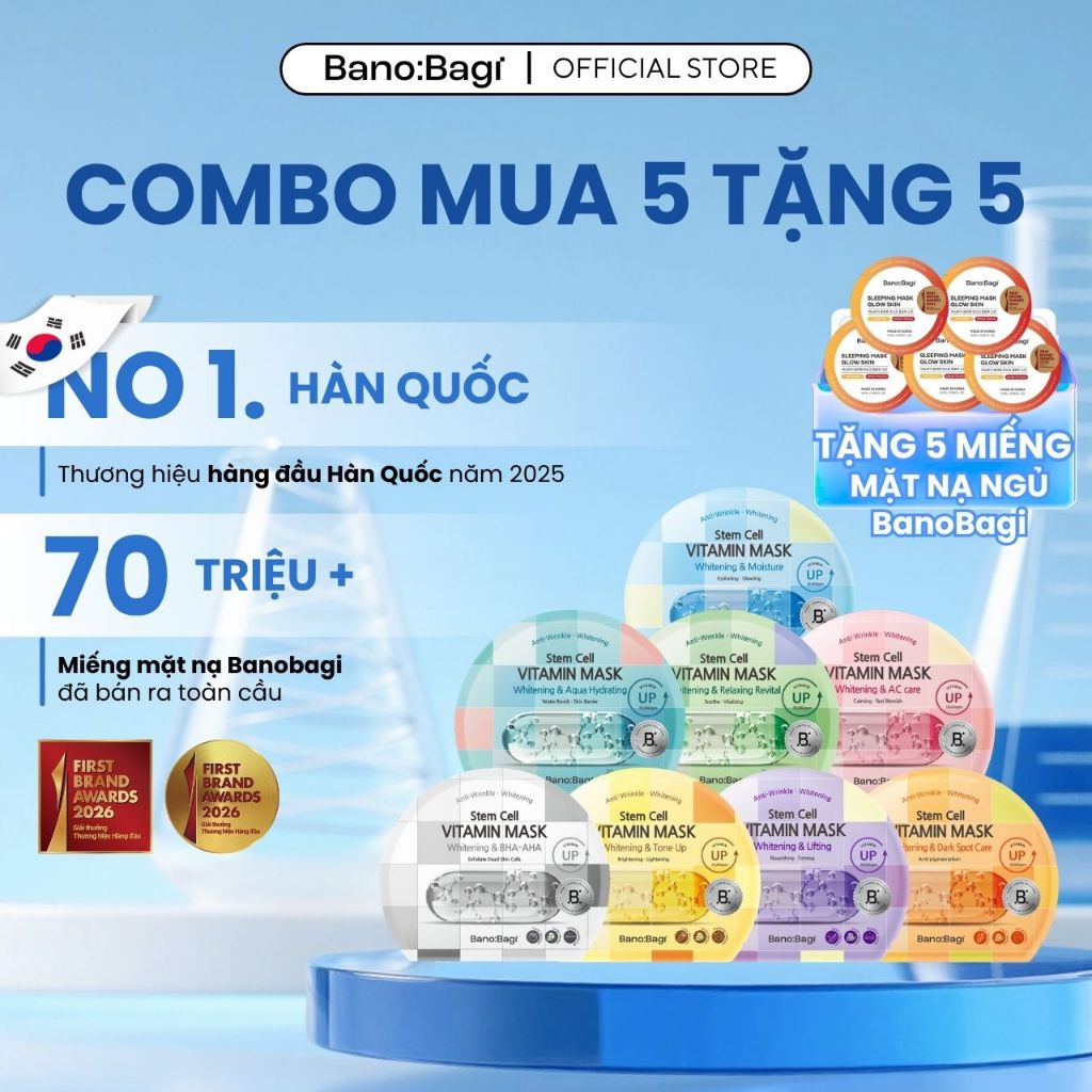 [Mua 5 Tặng 5 Mặt Nạ Ngủ ] COMBO 5 Miếng Mặt Nạ BANOBAGI Stem Cell  30ml