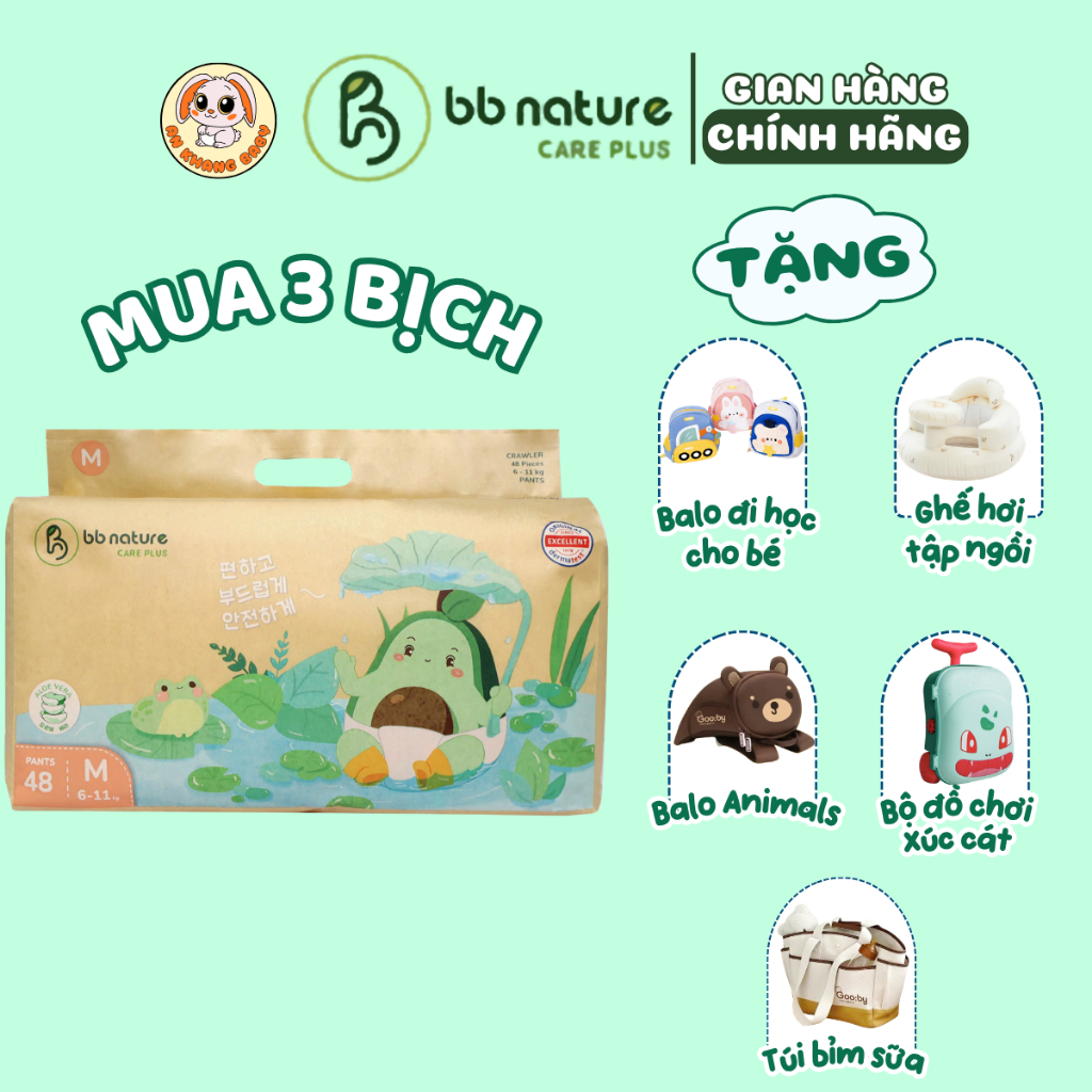 Combo 3 Bịch Tã Dán/Quần BB Nature Care Plus Sợi Tre Hữu Cơ, Co Giãn 360°,Size NB-4XL