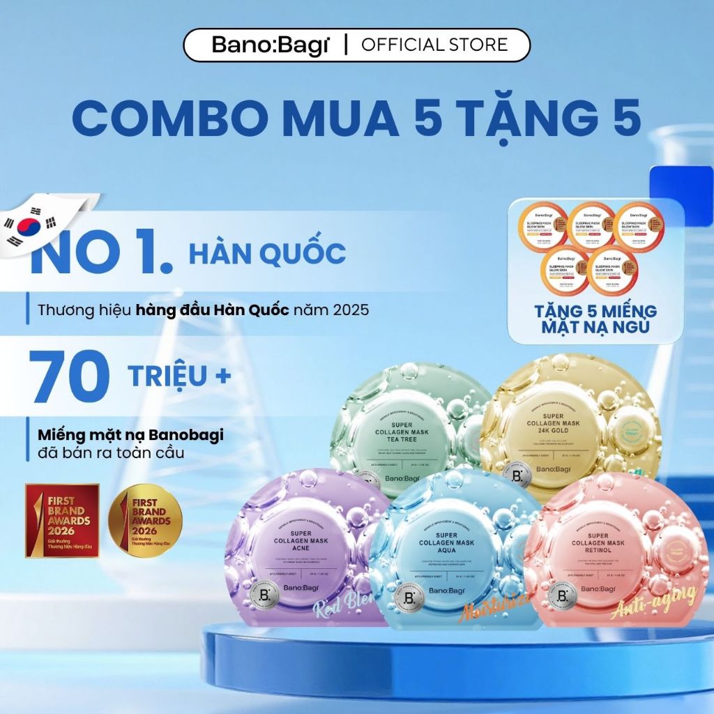 [Tặng 5 Mặt Nạ Ngủ ] COMBO 5 Miếng Mặt Nạ BANOBAGI Super Collagen 30mlx5