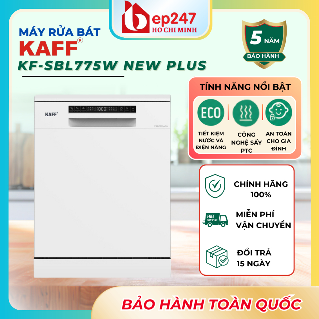 Máy Rửa Chén KAFF KF-SBL775W New Plus 17 Bộ Độc Lập | Sấy PTC | Tự Hé Cửa Auto Open | Diệt Khuẩn UV 
