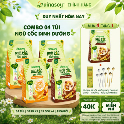 Combo 04 túi ngũ cốc dinh dưỡng Vinasoy Topping Hạnh Nhân/Chocoball (4 túi | 60 gói x 25g | 375gx4)