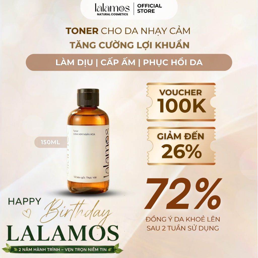Toner Lalamos Cánh Kim Ngân Hoa 150ml – Dưỡng Ẩm, Se Khít Lỗ Chân Lông