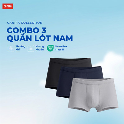 Combo 3 quần lót đùi nam CANIFA dáng trunks co giãn mềm mịn 8US26A004
