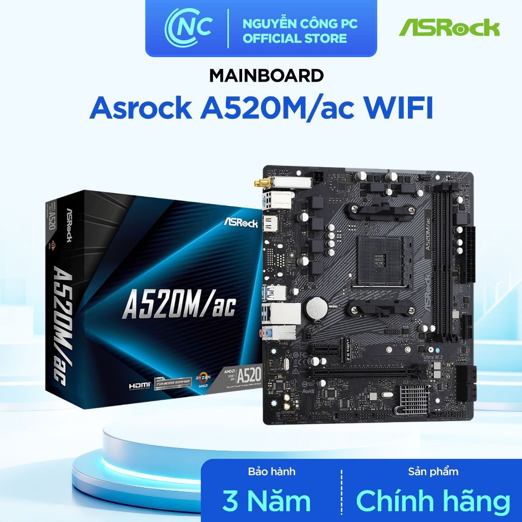 Mainboard ASRock A520M/ac WiFi - BH chính hãng 36 tháng
