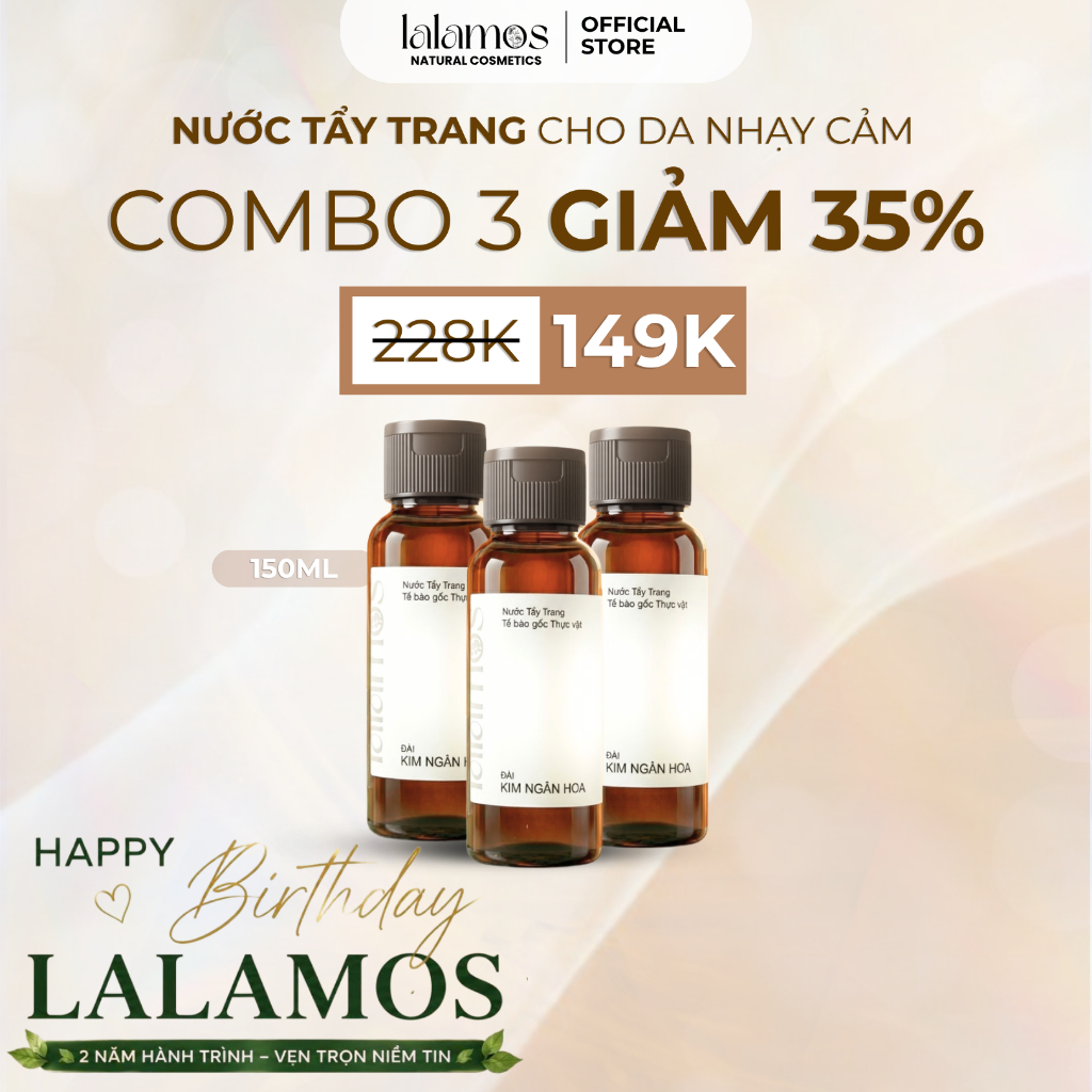 Combo 3 Chai Nước Tẩy Trang Lalamos Đài Kim Ngân Hoa Sạch Sâu Mini Size - 50ml