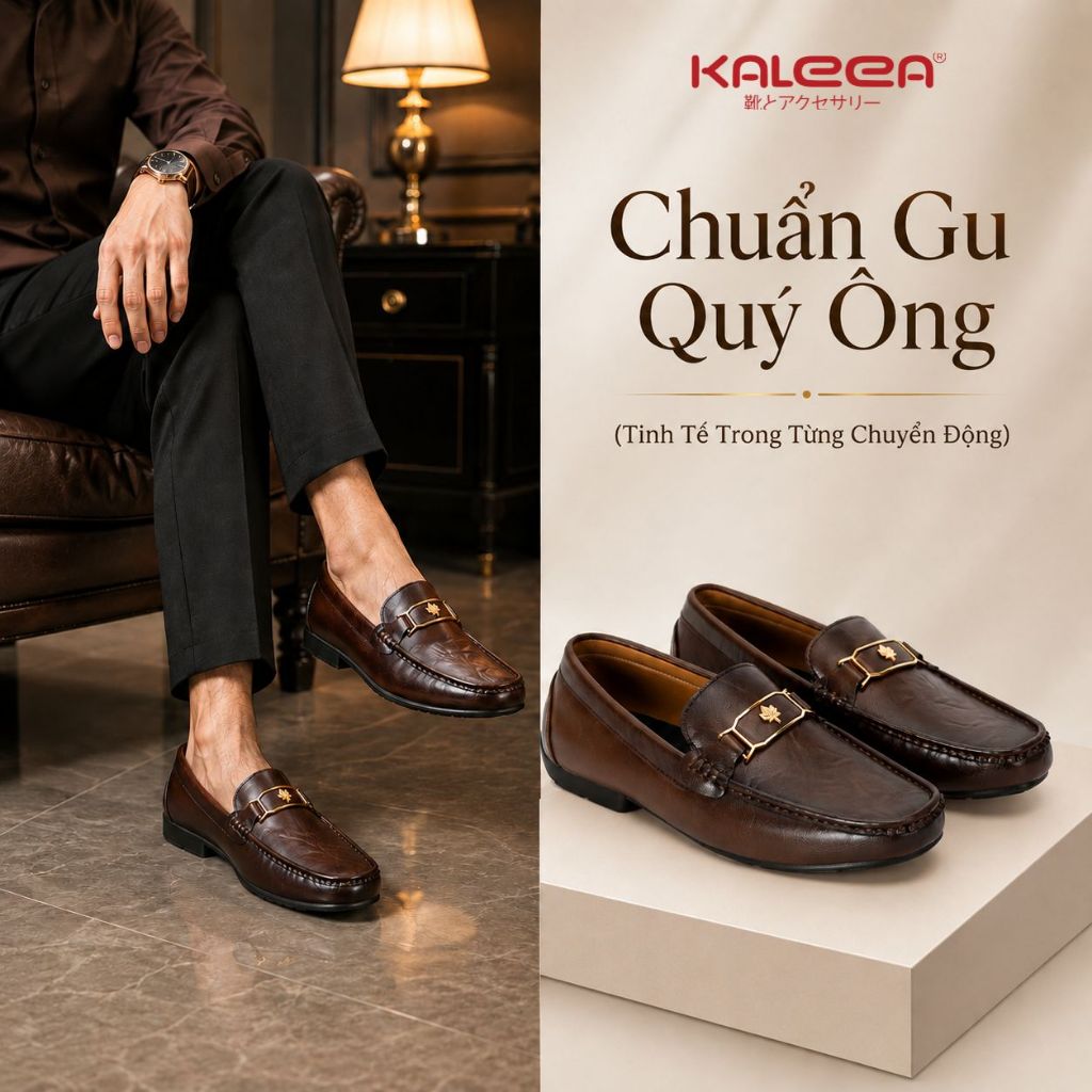 Kaleea GN02 - Giày Da Nam Cao Cấp 1.5cm, Giày Lười Nam Da Bò Mềm, Thiết Kế Sang Trọng Lịch Lãm
