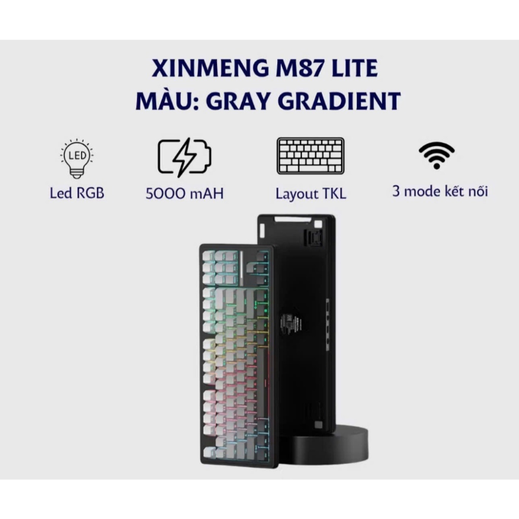 Bàn phím cơ Xinmeng M87 Lite , Led RGB, Pin 5000mAH, Bàn phím Hotswap 3 mode kết nối Bh12 tháng