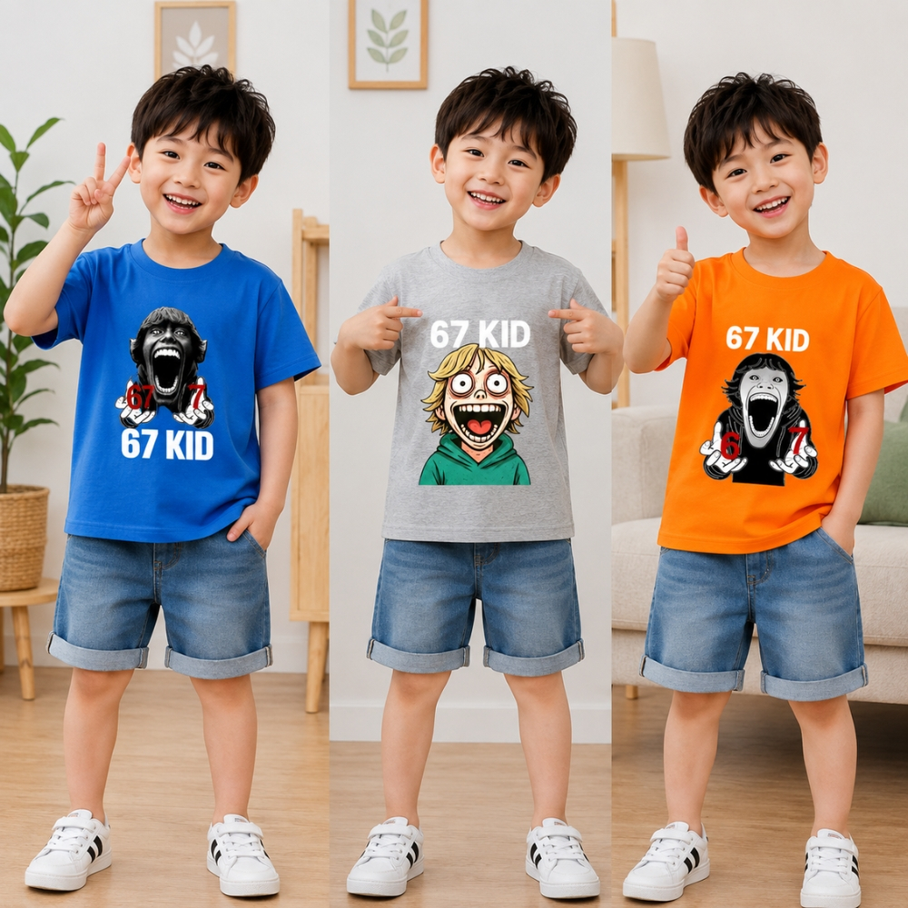 Áo thun trẻ em In Hình 67 KID, Áo thun cho bé trai bé gái Chất vải poly thái mềm min co giãn SSSHOP