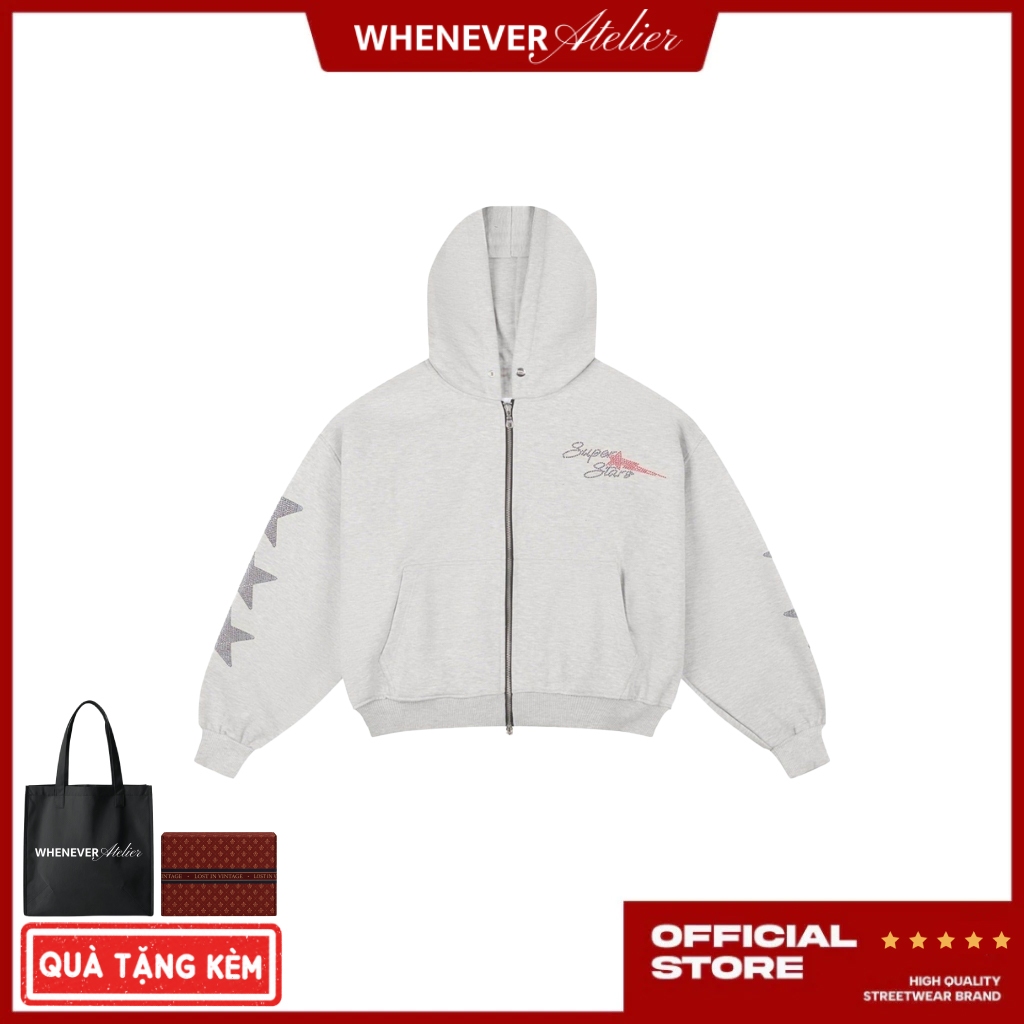 Whenever - Áo Hoodie Zip Whenever Super Star Hoodie Vải Nỉ Bông/ NAVY