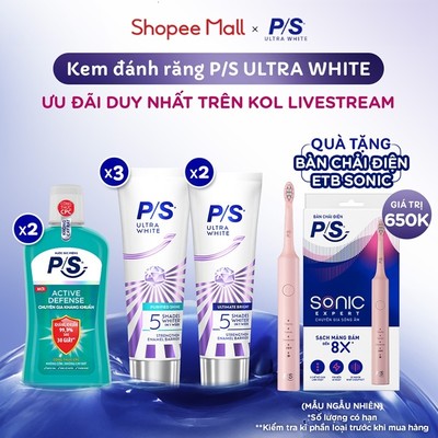 [TẶNG BÀN CHẢI ĐIỆN] Combo Kem Đánh răng P/S Ultra White 100g + Sản phẩm chăm sóc răng miệng P/S