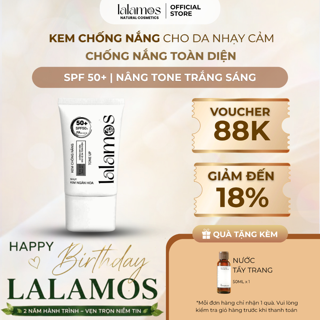 Kem chống nắng Lalamos Nhụy Kim Ngân Hoa White Tone - Up SPF 50+ PA++++ 50ml