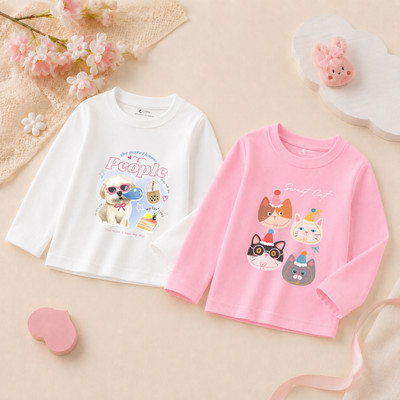 Áo thun dài tay bé gái in hình Chó dễ thương cho bé từ 15-40kg - Áo thu đông trẻ em Loza Kids - KT011