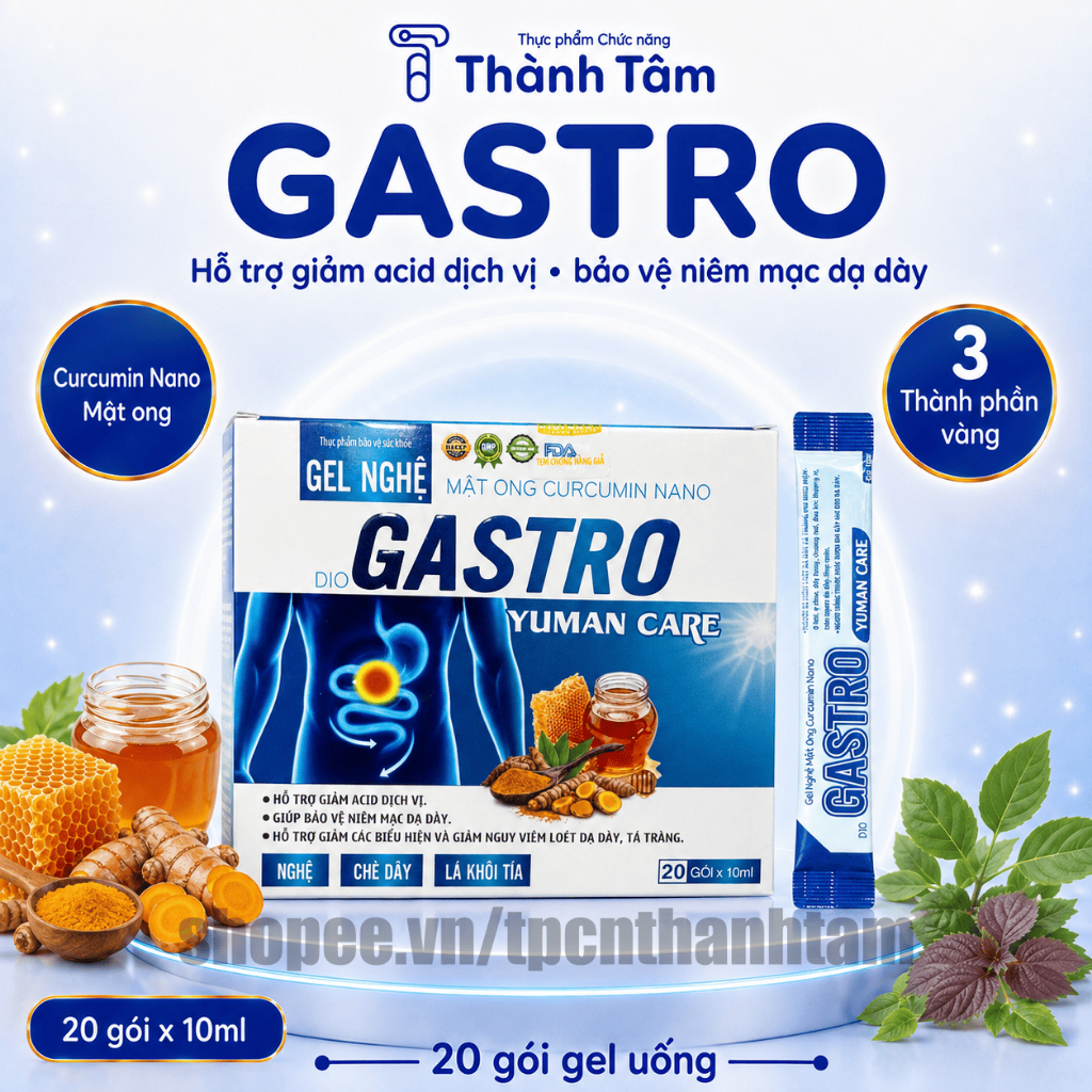 Gel Nghệ Mật Ong Curcumin Nano Dio-Gastro Hỗ trợ giảm acid dịch vị, giúp bảo vệ niêm mạc dạ dày - Hộ