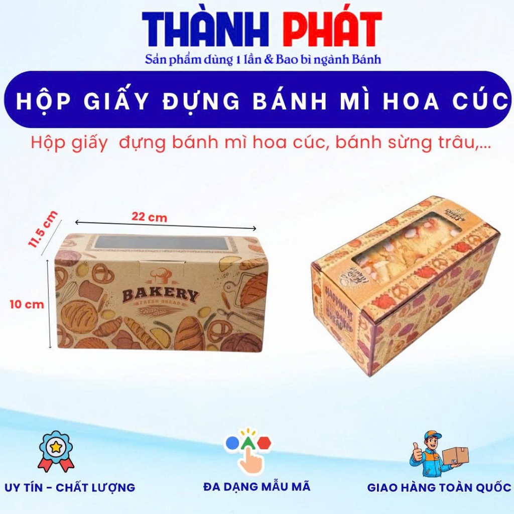 50 Hộp giấy đựng bánh mì bơ Pháp - bánh mì hoa cúc , Bánh mứt kẹo tết, bánh ngọt khuôn D08 - MẪU NGẪ