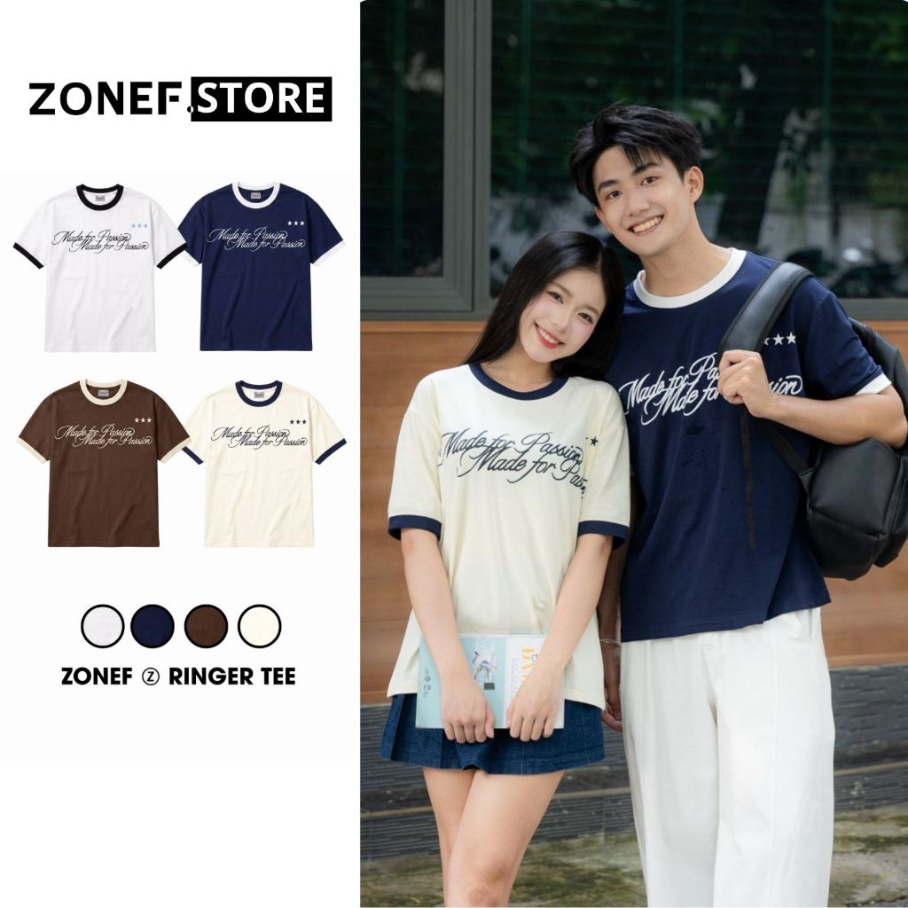 Áo Thun Ringer Tee Form Cleanfit ZONEF STORE, Áo Thun Nam Nữ Unisex Chất Vải Coton Co Giãn 4 Chiều A