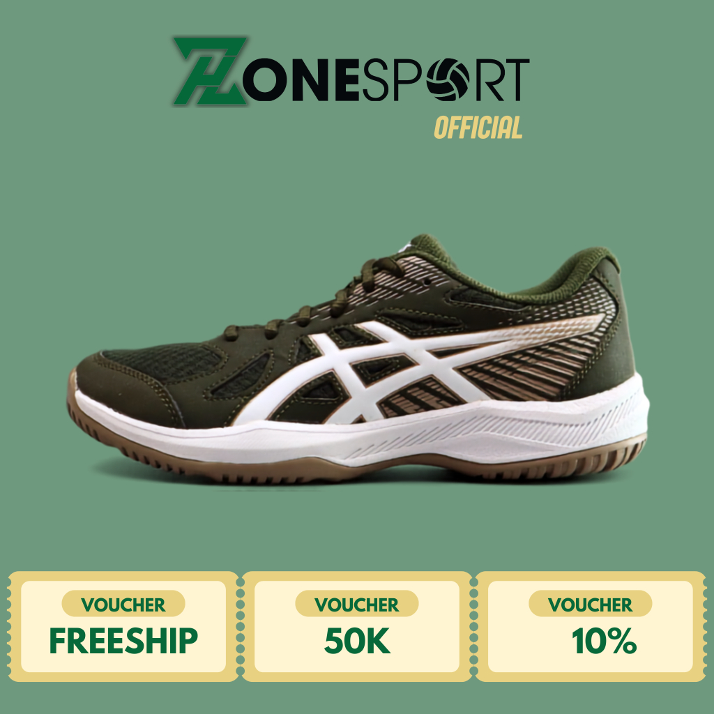 Giày Asics Upcourt 6 Kaki Trắng - Giày Bóng Chuyền, Cầu Lông, Pickleball Êm Nhẹ Bền Bỉ Bám Sân