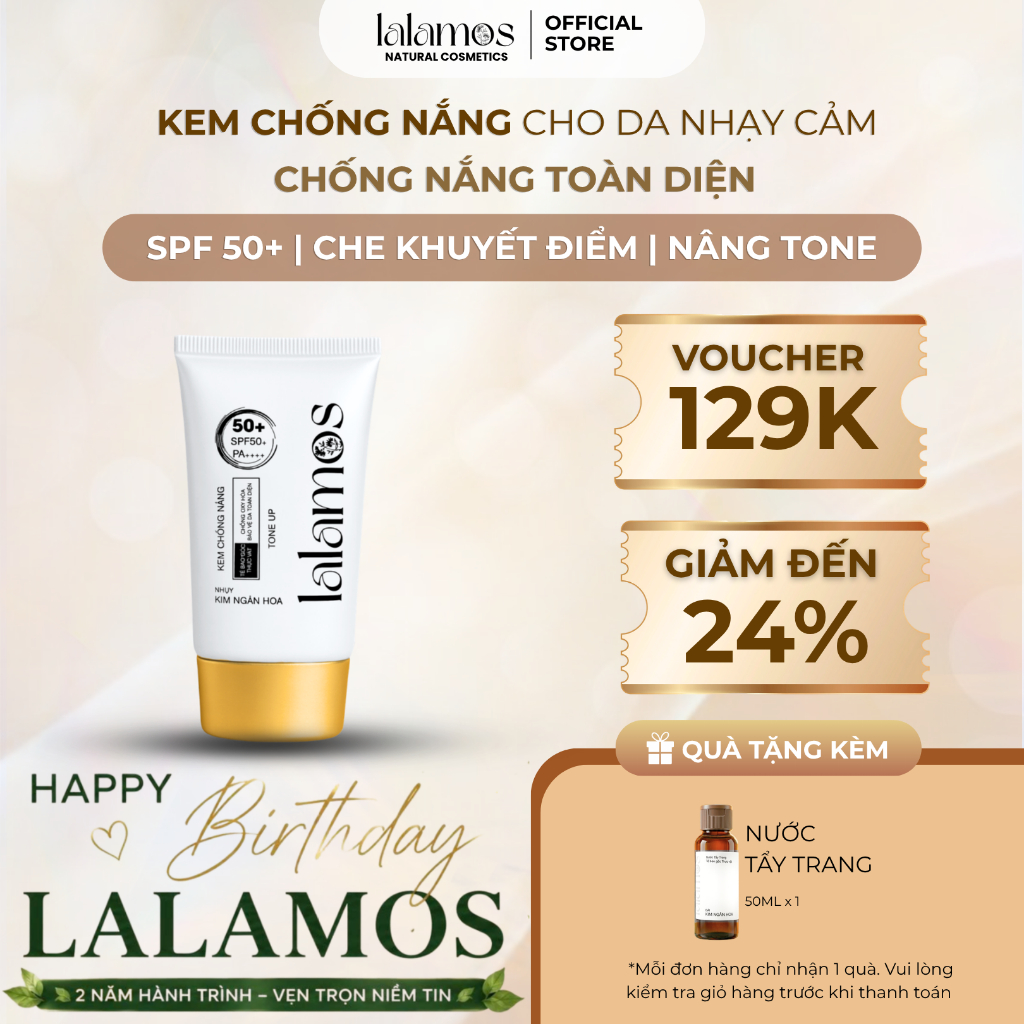 Kem Chống Nắng Lalamos Nhụy Kim Ngân Hoa Nâng Tone SPF 50+ PA++++ 50ml