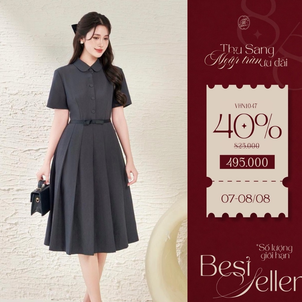 [DEAL 7-8/8] TIINSTORE Váy đầm thiết kế nữ cổ sen đính khuy sang chảnh kèm đai eo nơ thời trang công sở VHN1047