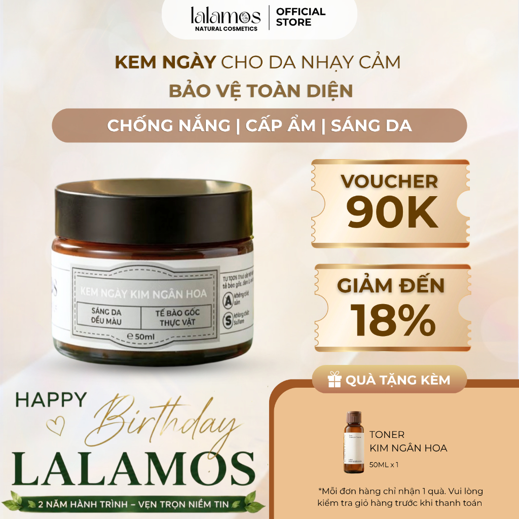 Kem Ngày Kim Ngân Hoa LALAMOS Dưỡng Trắng Mờ Thâm Cấp Ẩm 50ml