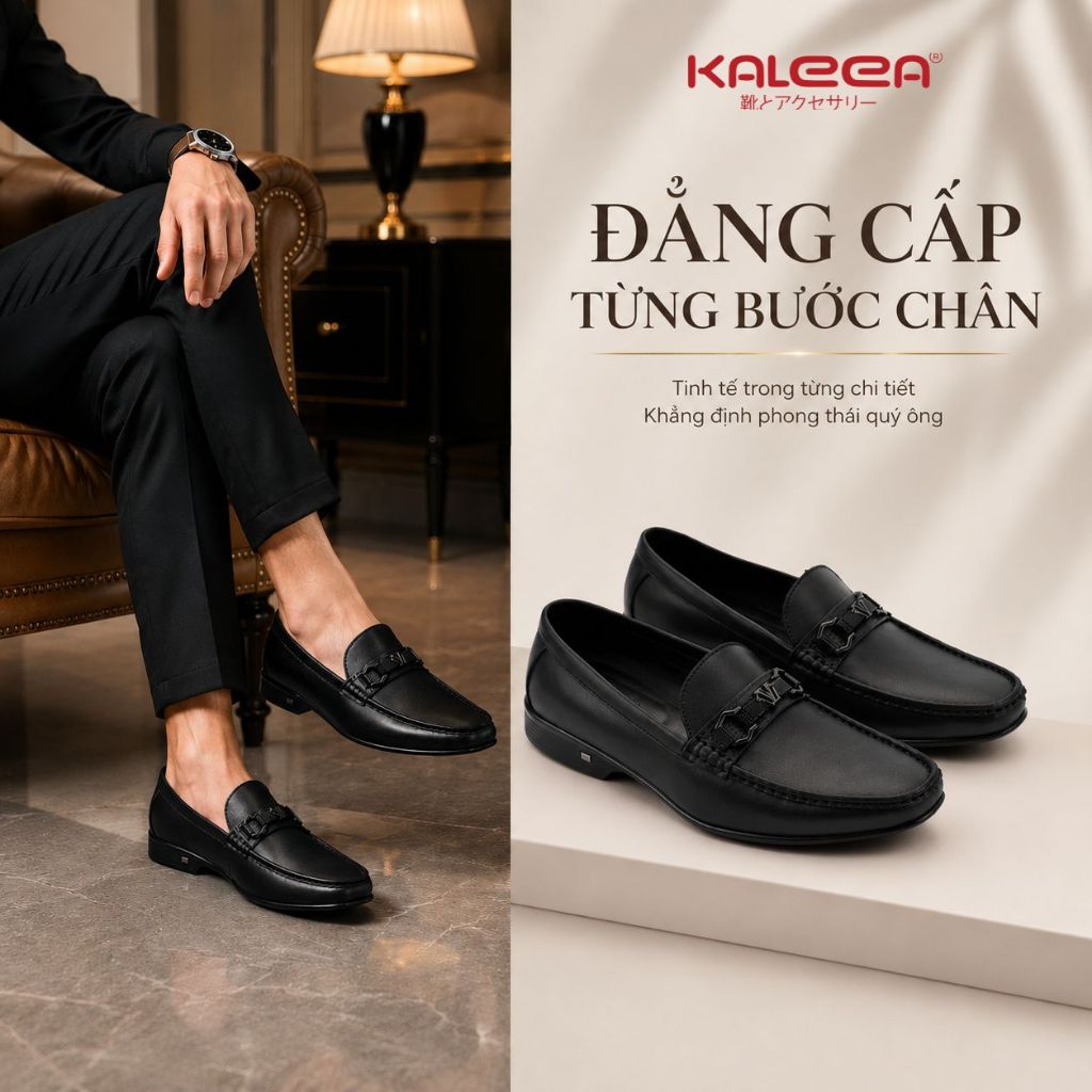 Kaleea IS93 - Giày Da Nam 2.5cm, Giày Lười Nam Da Thật Mềm, Thiết Kế Lịch Lãm, Đế Êm Chống Trượt