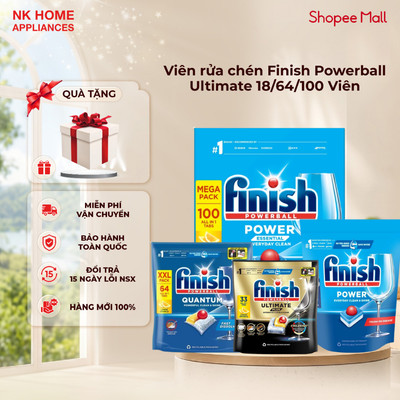 Viên rửa chén Finish Quantum Powerful Clean & Shine 18/64/100 viên hương chanh