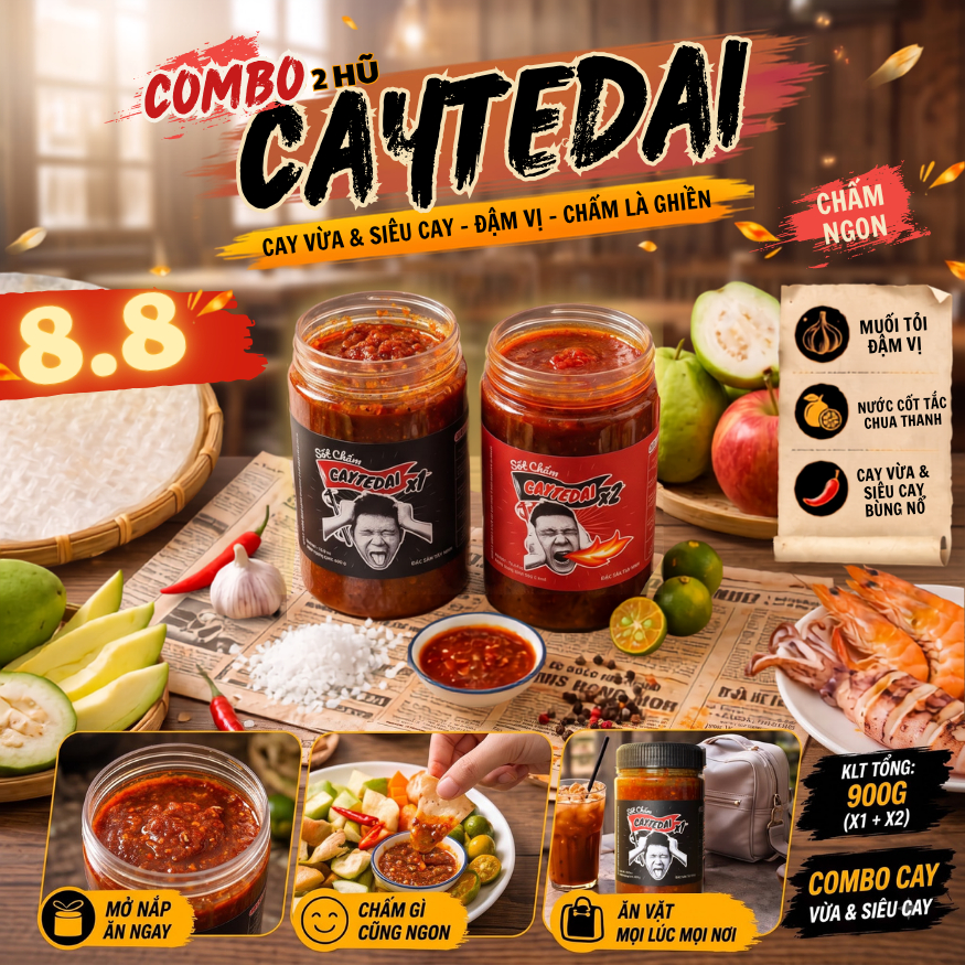 COMBO 2 Hũ Sốt Caytedai x1 CAY VỪA và x2 SIÊU CAY - Lâm Vlog Food - Đặc Sản Tây Ninh