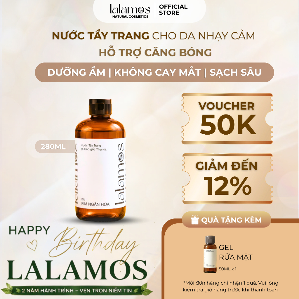 Nước Tẩy Trang Lalamos Đài Kim Ngân Hoa Sạch Sâu 280ml